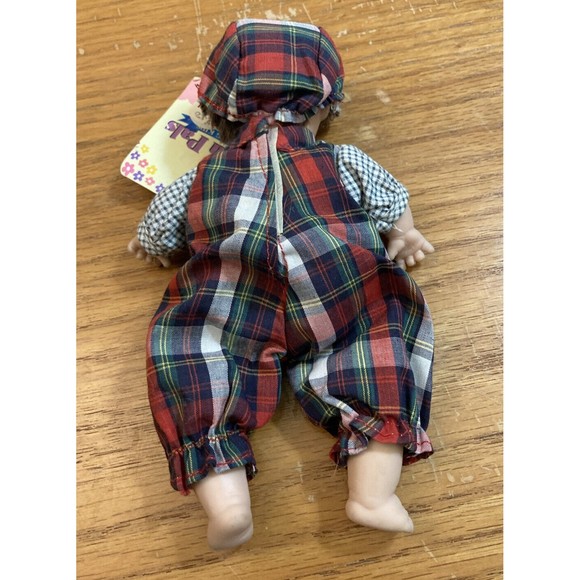 Palm Pals Bean Bag Kids 8” Baby Tartan Plaid Overalls Hunting Cap Desktop Sitter - Picture 3 of 5